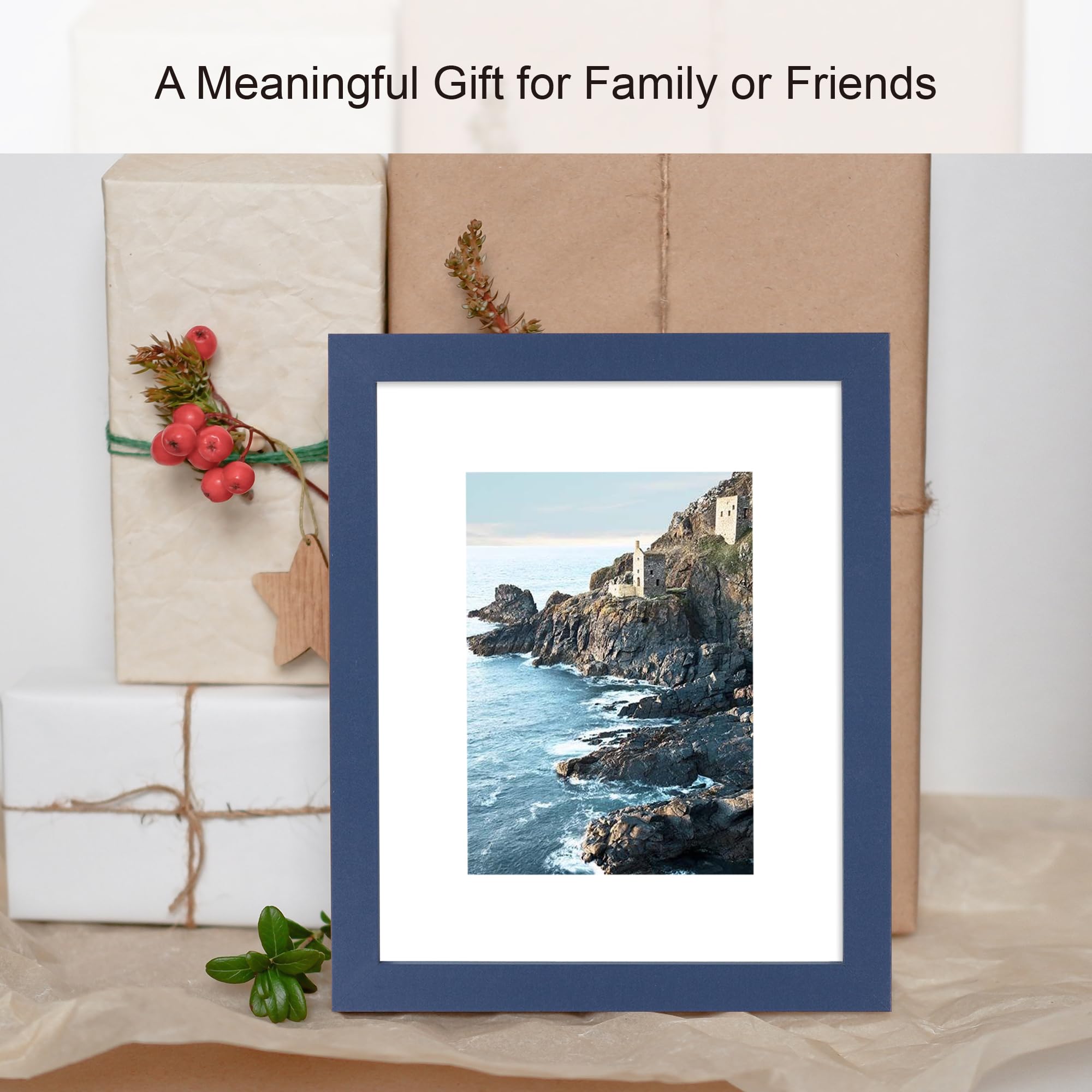 Hongkee 4x6 Picture Frame (4 Pack, Blue), Made of Real Glass and Wooden Frame - Display Pictures 3.5x5 with Mat or 4x6 Without M